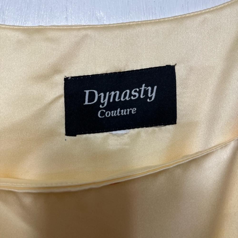 Vintage Dynasty Couture Yellow 2 Pc Set Satin Top & Skirt Formal Outfit - Picture 5 of 14